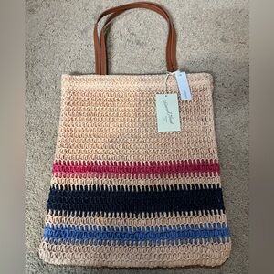 Universal Thread Tan Tote with Multicolor Stripes